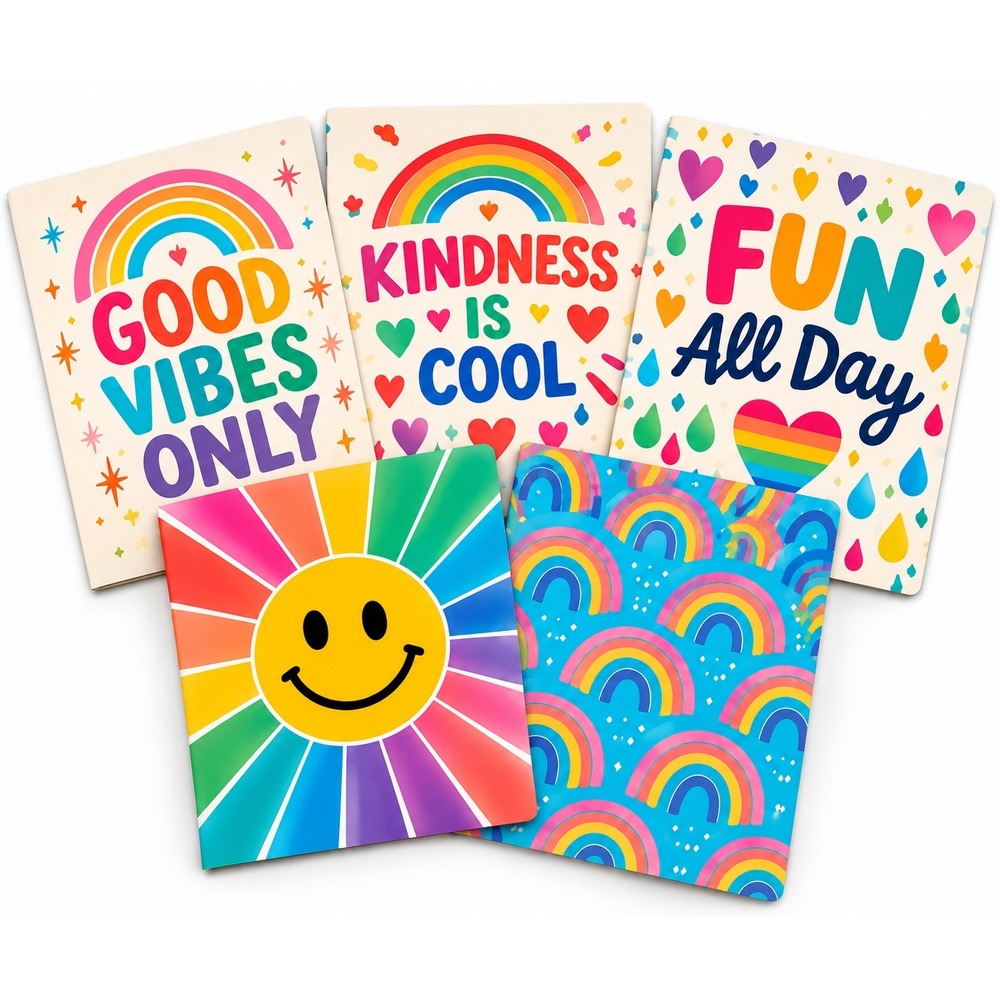 Top Flight Rainbow Motivational Pocket Folders Lot of 5 School 3 Ring New
